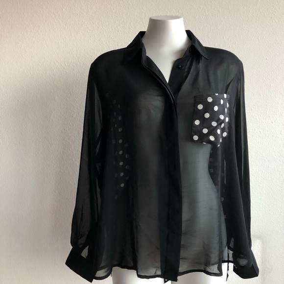 MINKPINK Tops - MINKPINK | sheer | polka dot | black and white | M